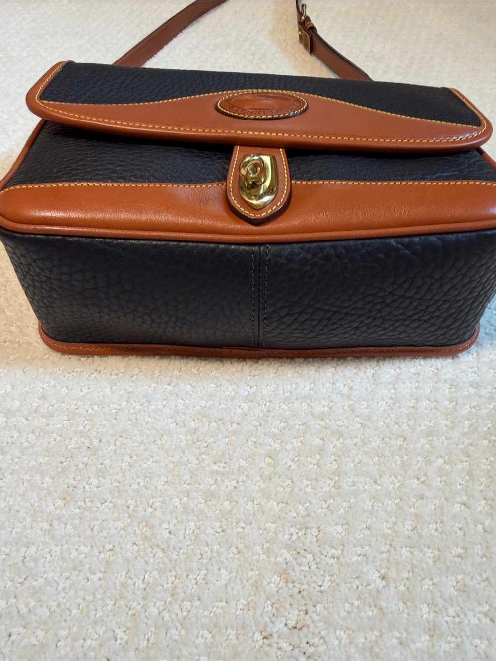 Dooney & Bourke Black Pebbled Leather Crossbody with Brown Trim - Picture 9 of 11